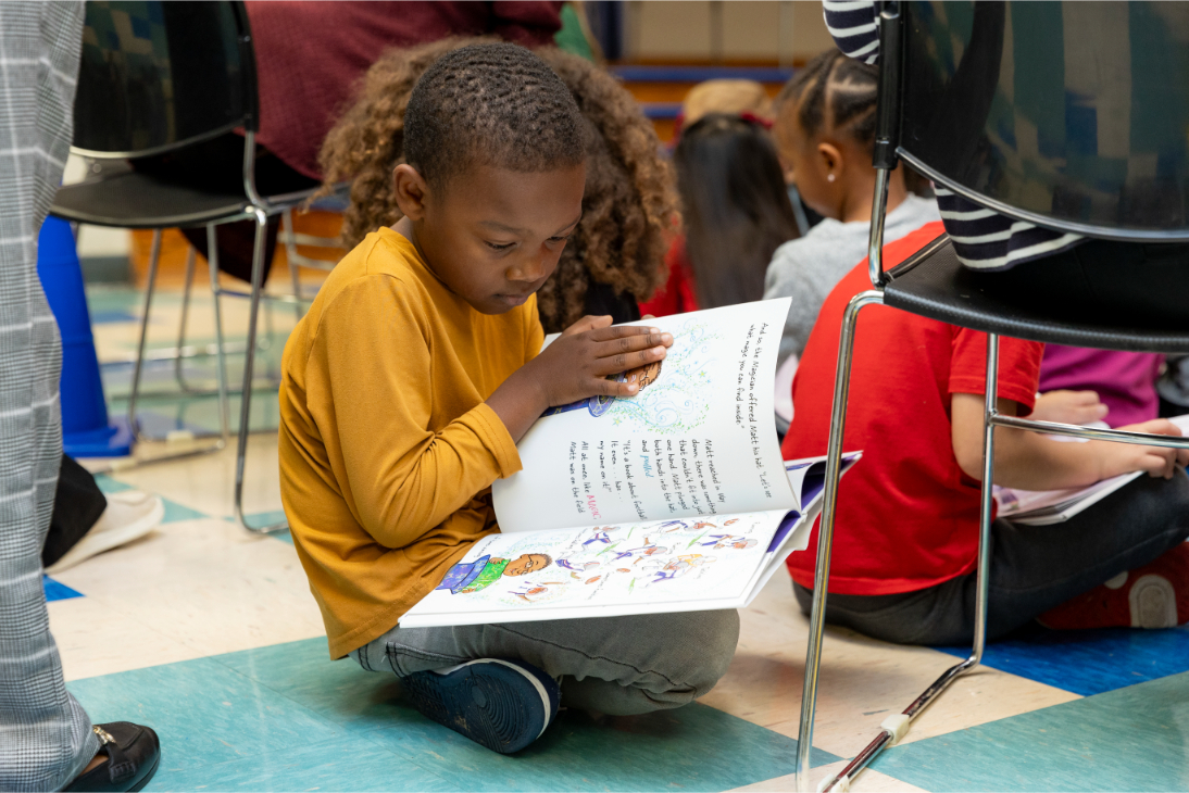 Student doing activities with their class.